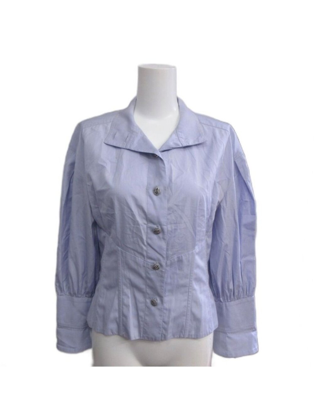 Chanel 08P Cotton Shirt CC Logo Button Long Sleeve Bone M Light Purple Mnk 11 38